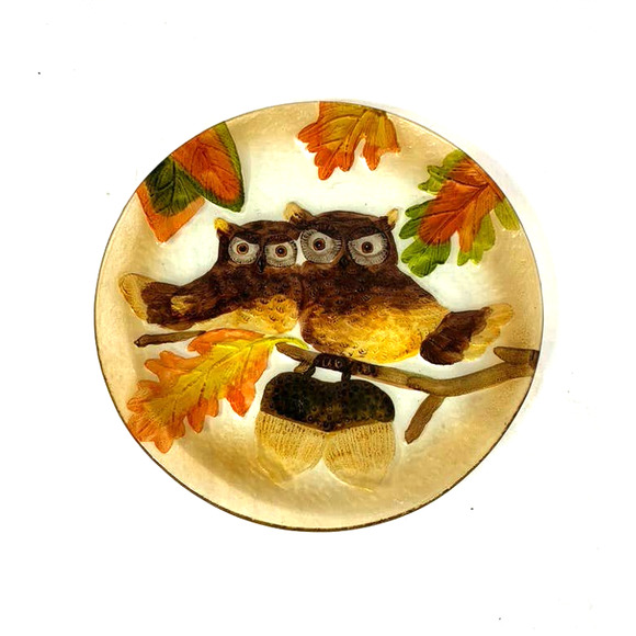 Vintage Glass Owls And Acorns Fall Decor Plate Platter 11.25" - Picture 2 of 5